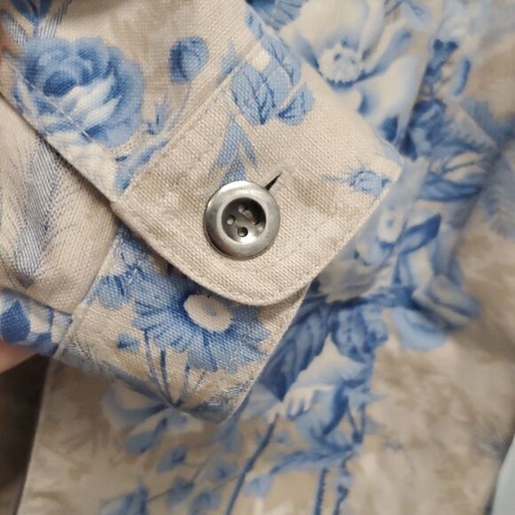 1X COLDWATER CREEK TAN BLUE FLORAL BUTTON FRONT LIGHTWEIGHT BLAZER JACKET 1 X - Picture 13 of 14